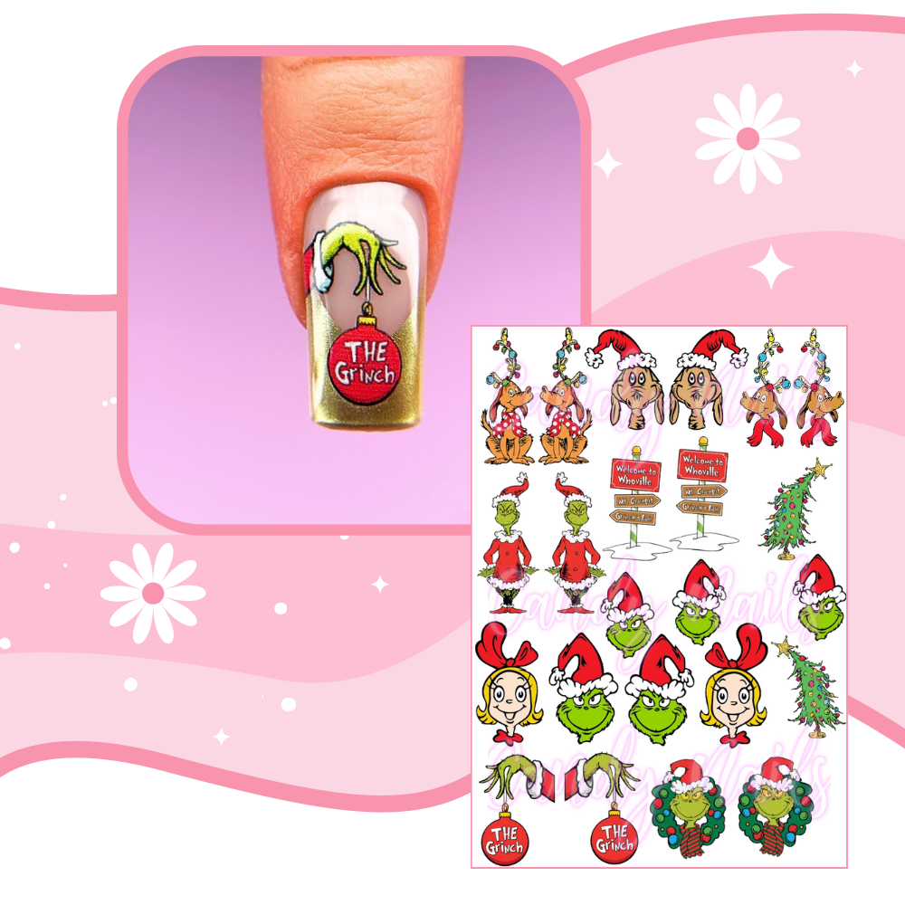 WHO-VILLE GRINCHY TOWN transfer stickers (X7)