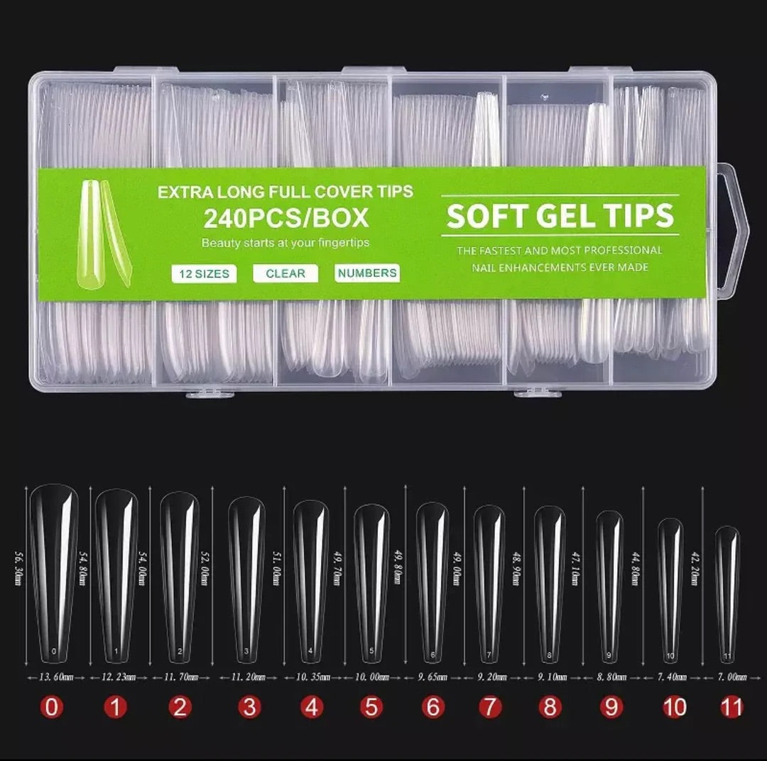 SOFT GEL CLEAR XXL COFFIN TIPS 240pcs