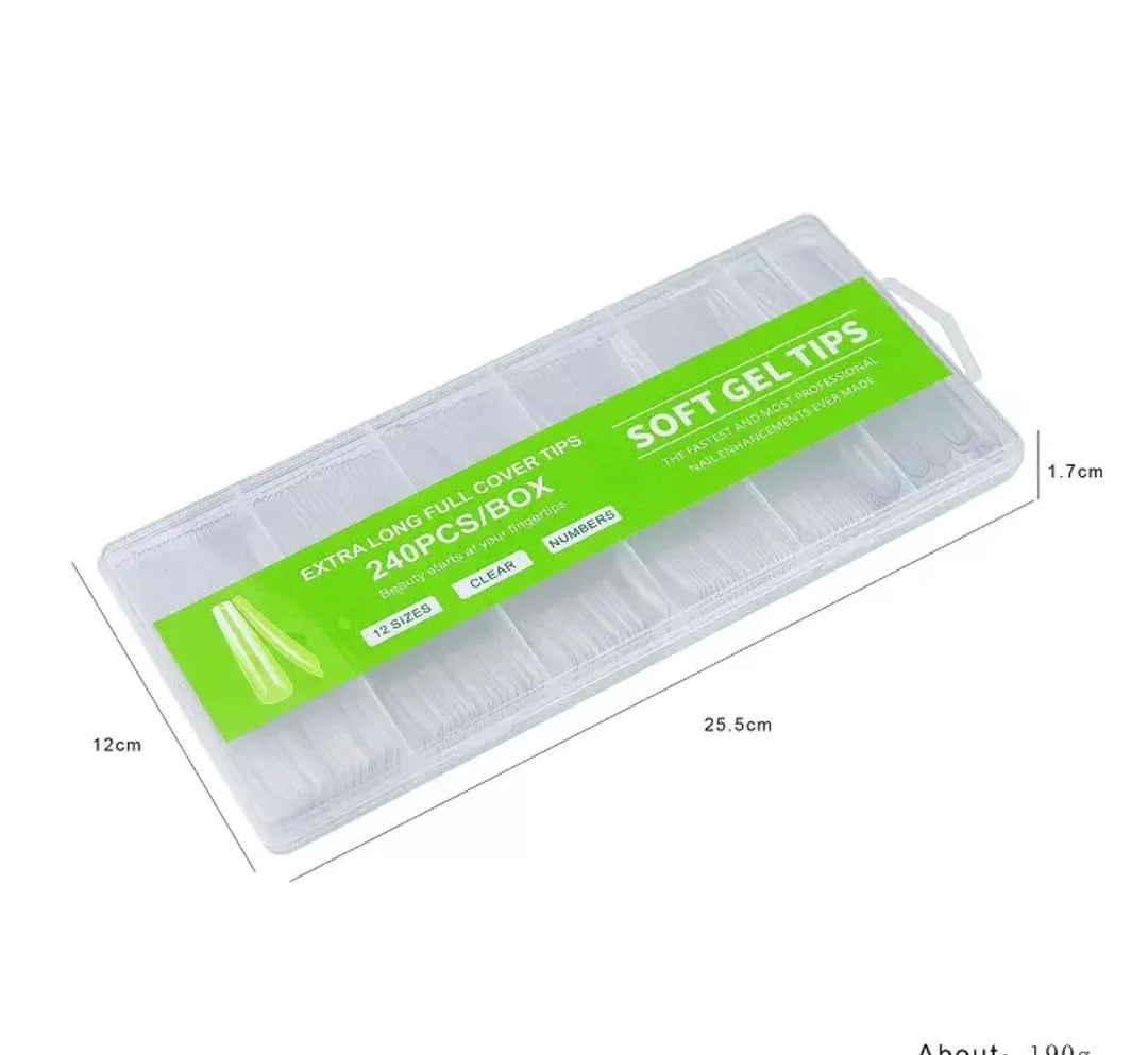 SOFT GEL CLEAR XXL COFFIN TIPS 240pcs