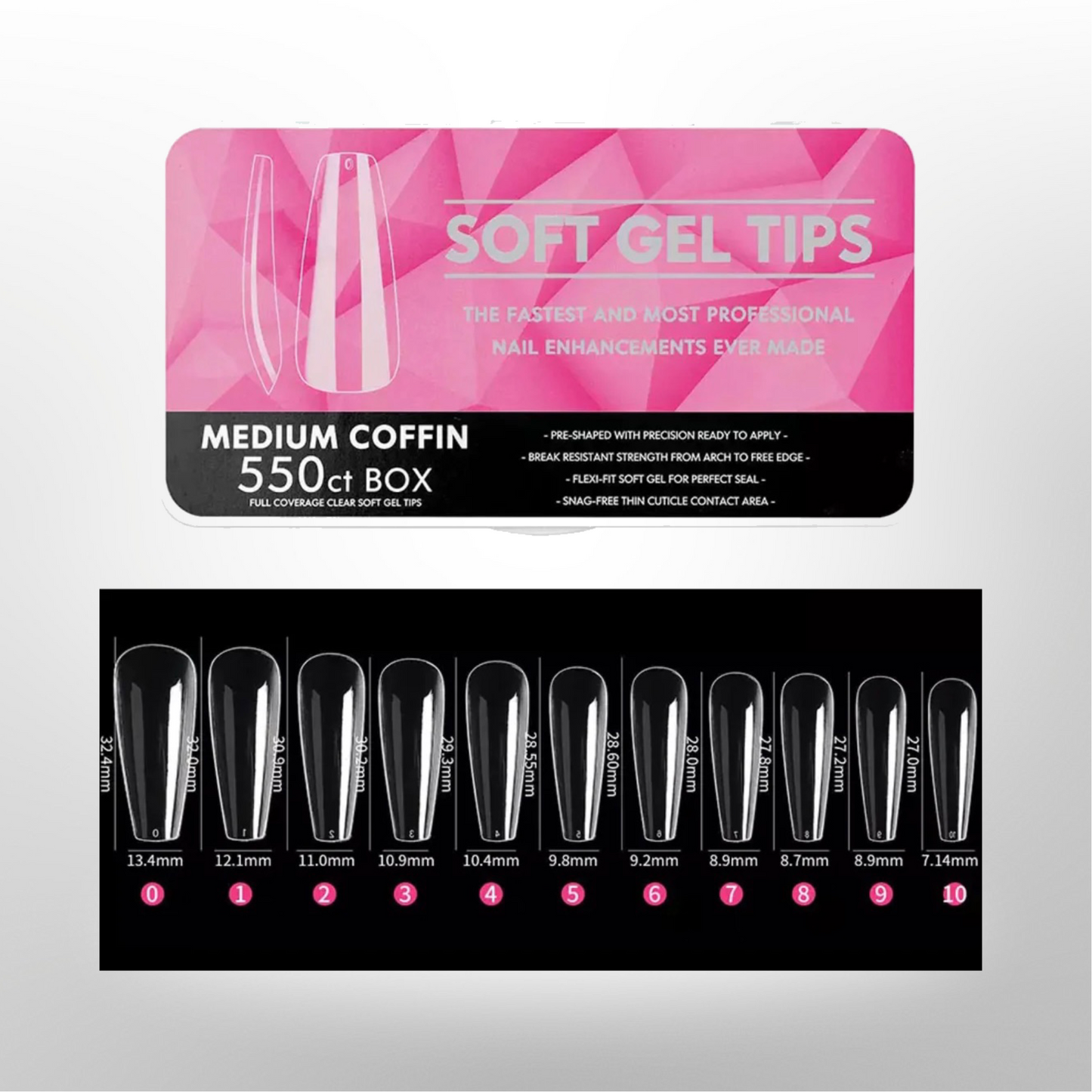 SOFT GEL CLEAR MEDIUM COFFIN TIPS 550