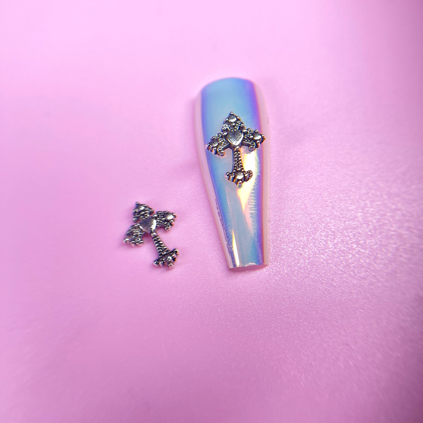 SILVER CROSS HEART CHARMS