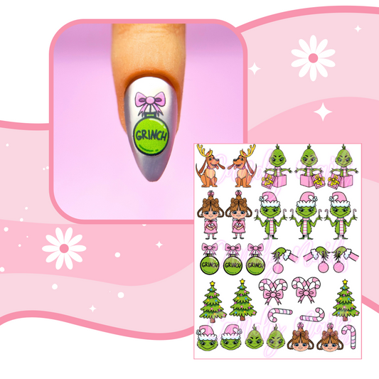 PINK YOUNG GRINCHY transfer stickers