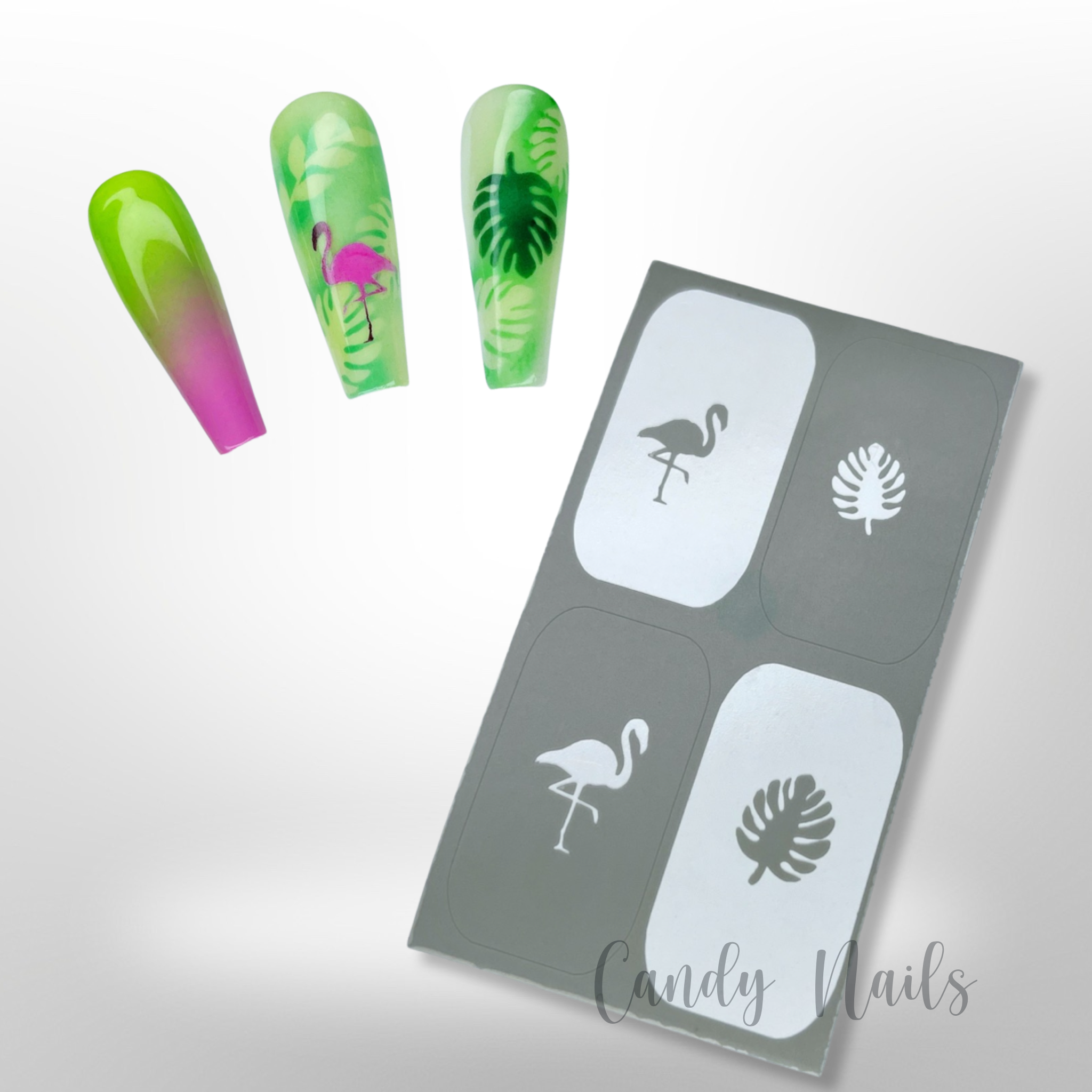 FLAMINGO & MONSTERA AIRBRUSH STENCIL SMART PACK – Candy Nails