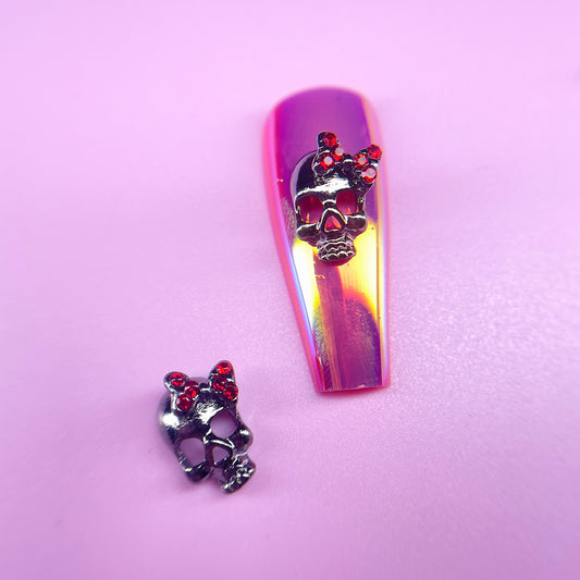 SKULL WITH BOW RED nail charm