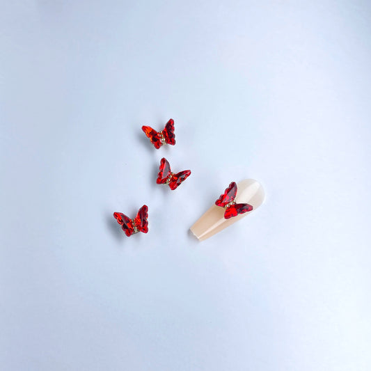 RED BUTTERFLY NAIL DECORATION 2pcs