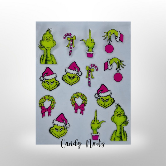PINK GRINCHY transfer stickers