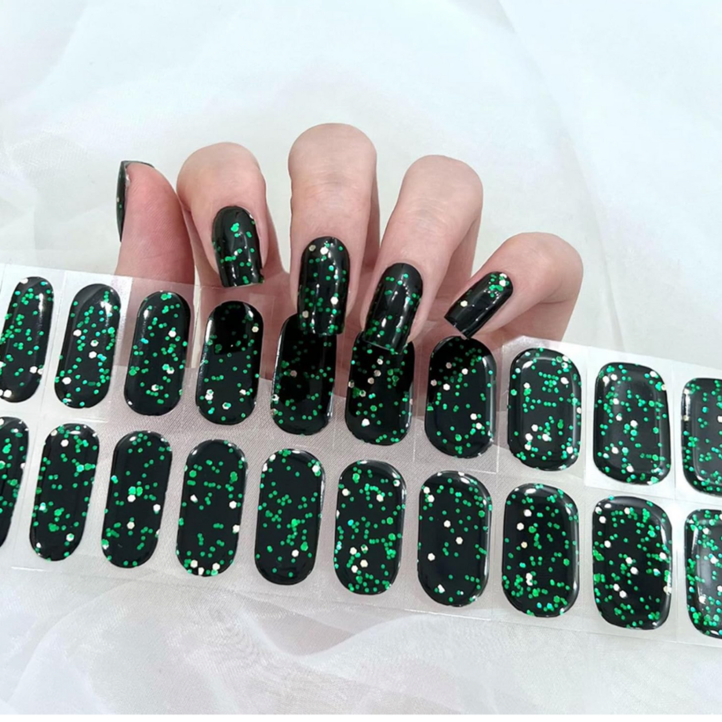 XMAS GREEN SPARKLE - GEL NAIL WRAPS