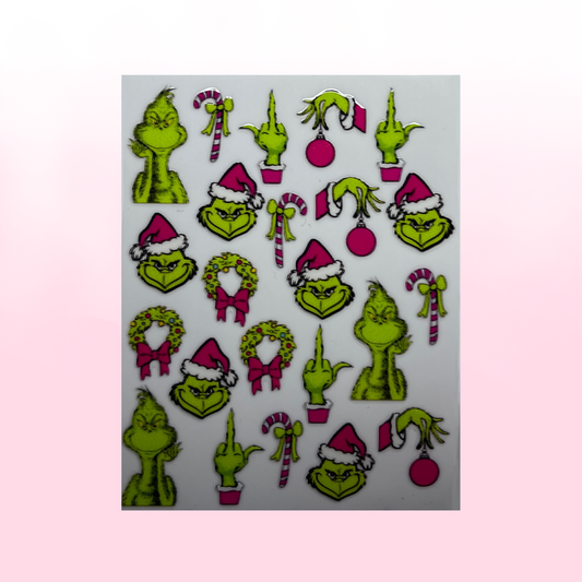 PINK GRINCHY transfer stickers SQ