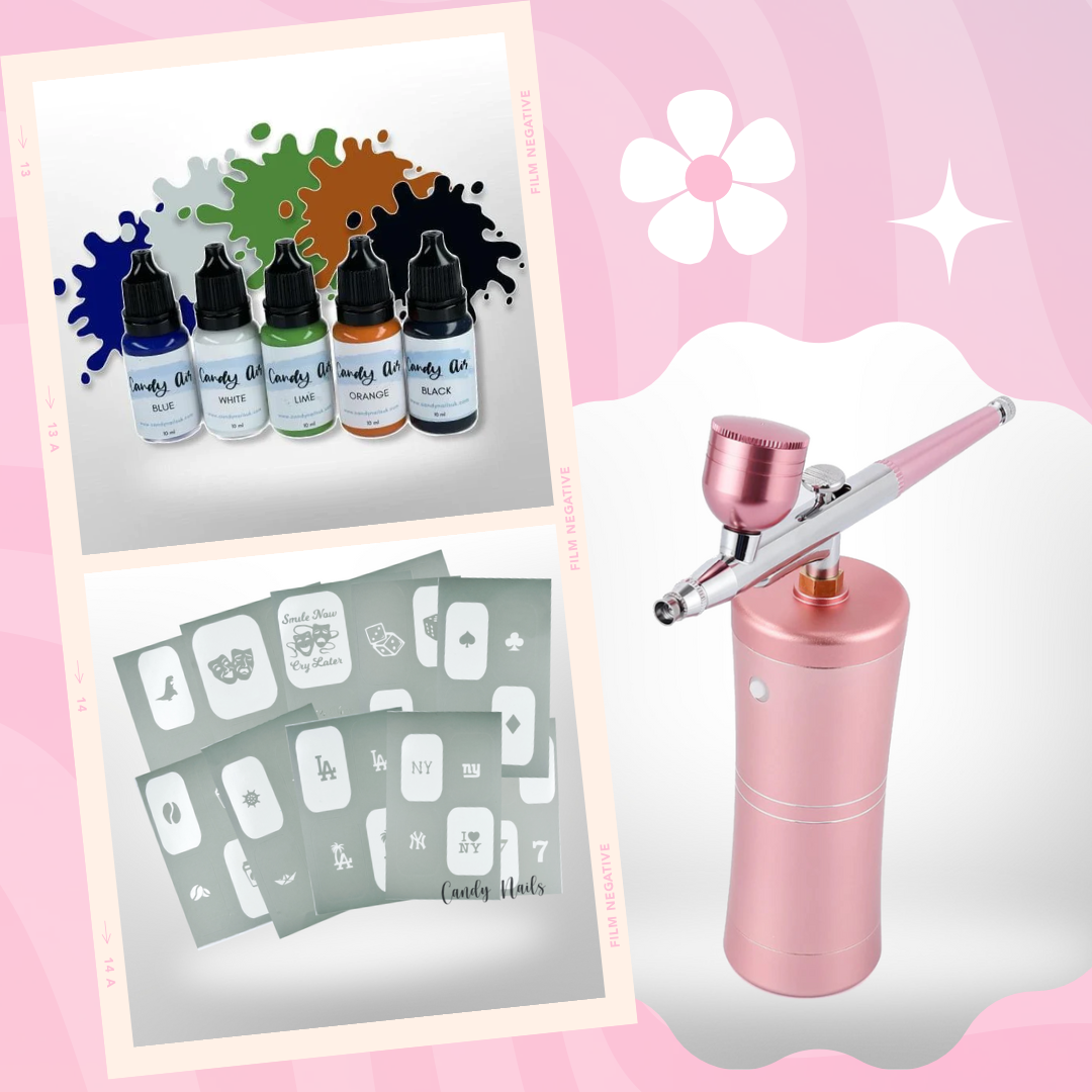CANDY AIRBRUSH BUNDLE (Compressor, Candy Air Basic Set + 15 random ste ...